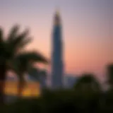 Stunning view of Al Ghaith Tower at dusk