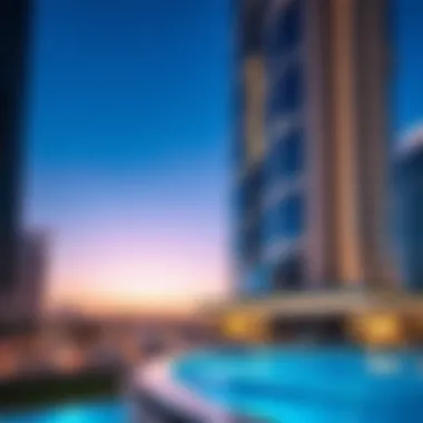 Close-up of Al Habtoor Tower's architectural details showcasing its modern design