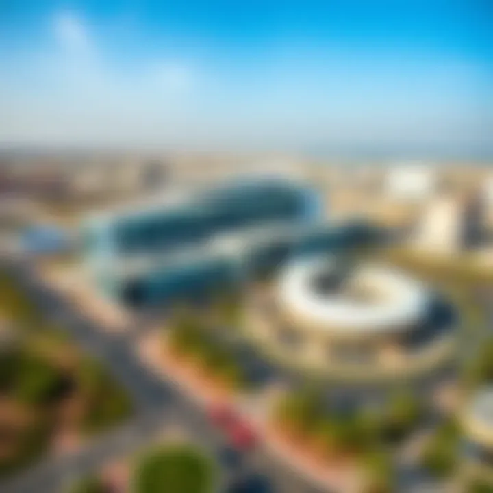 Aerial view of Al Qusais Business Center showcasing modern architecture