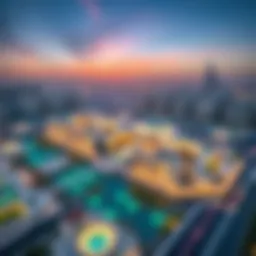 Aerial view of the Aldar Project showcasing its unique architectural design