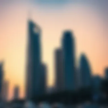 Iconic skyscrapers of Dubai against the evening sky
