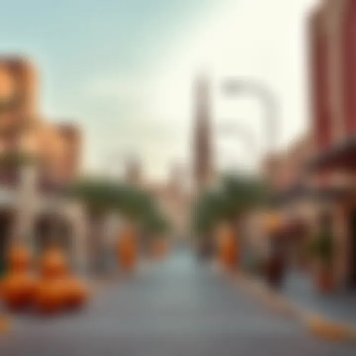Vibrant streetscape of Al Quoz with art installations