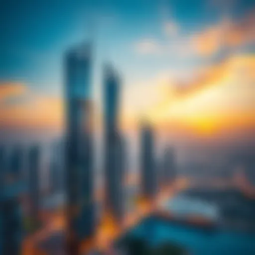 Stunning view of Burj Views Tower West at sunset