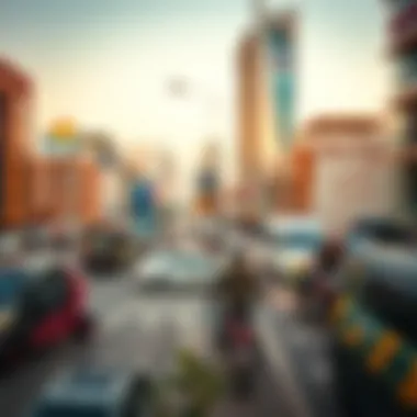 Vibrant commercial district with bustling activity