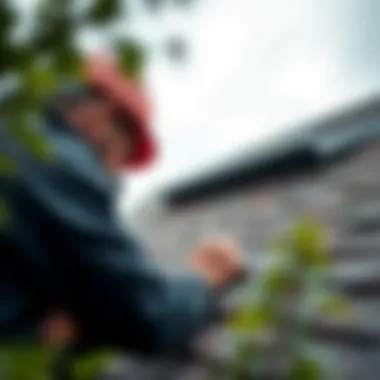 Roof Inspection and Maintenance A professional inspecting a house roof for potential repairs.