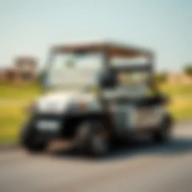 Luxurious golf car parked at a scenic golf course in Dubai