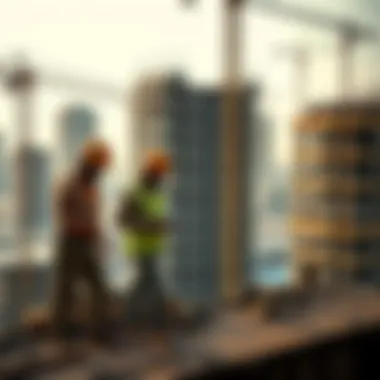 Construction workers engaged in a high-rise project