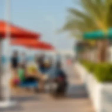 A vibrant scene depicting the social activities and community engagement at Corniche Al Hiraa.