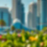 A scenic view of Corniche Road showcasing the modern architecture of Dubai