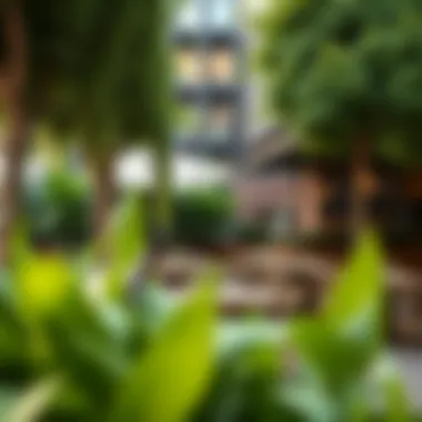 Lush Outdoor Dining Atmosphere Vibrant outdoor dining space surrounded by lush greenery in Dubai Creek Harbor.