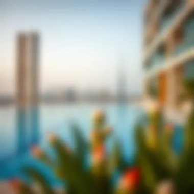 Damac Tower Pool Area Swimming pool area at Damac Tower with stunning skyline views