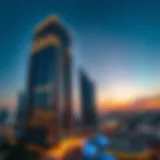 A stunning view of Dana Tower at sunset