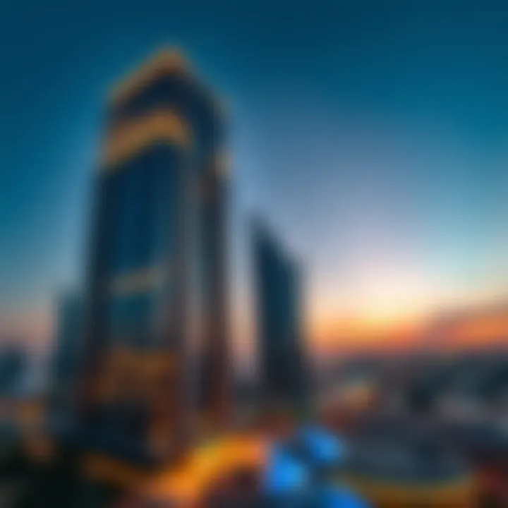 A stunning view of Dana Tower at sunset