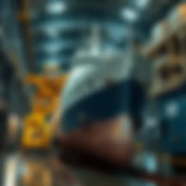 Close-up of a ship undergoing maintenance in a dry dock