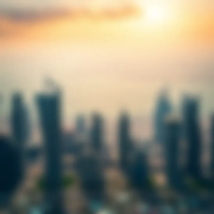 Aerial perspective of Dubai with Orient Towers highlighted