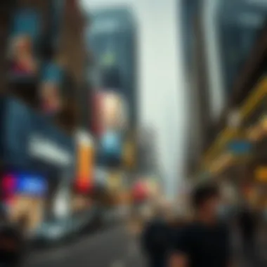 Business district showcasing bustling commercial activity