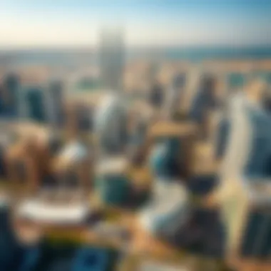Aerial view of the Dubai Media City skyline showcasing modern architecture