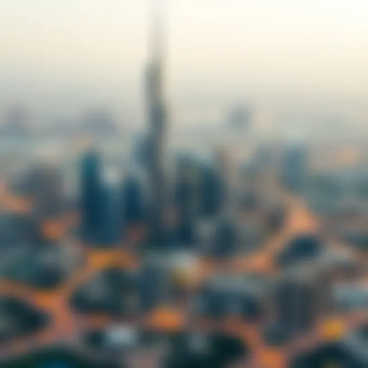 Panoramic shot of Dubai skyline including Maze Tower