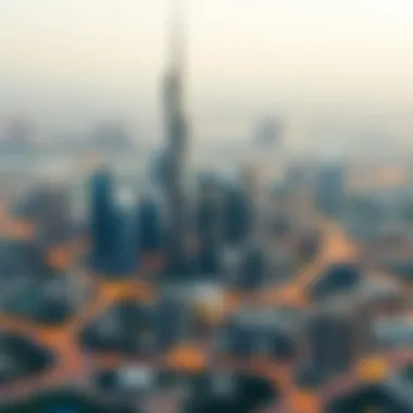 Dubai Skyline Featuring Maze Tower Panoramic shot of Dubai skyline including Maze Tower