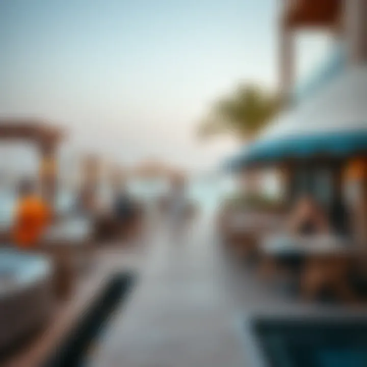 Vibrant lifestyle scene with waterfront dining and leisure activities