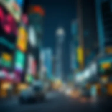 Nightlife in Dubai City Centre illuminated with vibrant lights and energy