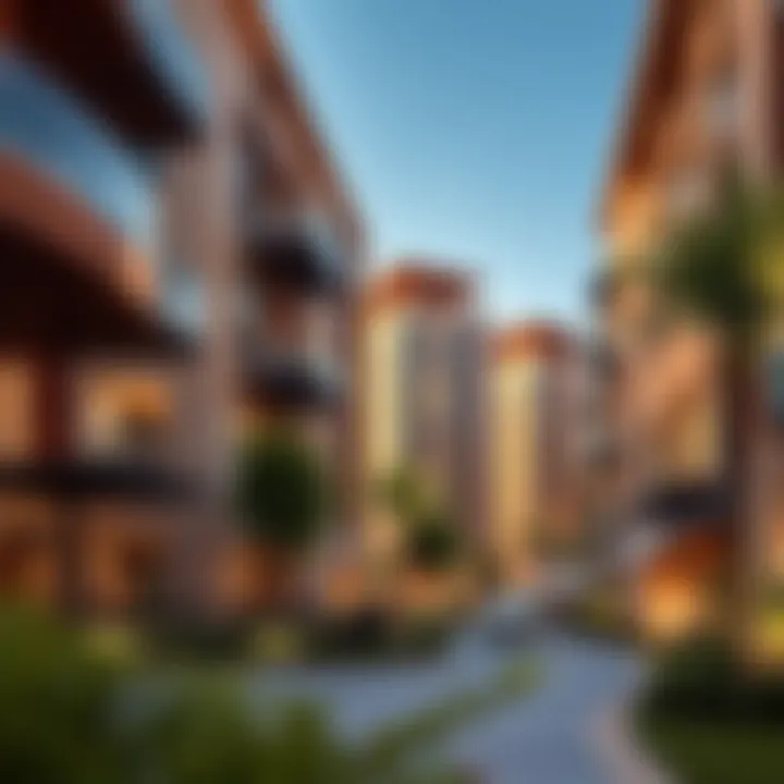 Architectural details highlighting the contemporary design of buildings in Emaar Greens