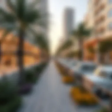 The vibrant community surrounding Executive Tower H with parks and retail spaces