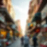 Vibrant street view of Abu Hail Market showcasing local shops