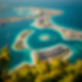 Aerial view of Al Hudayriat Island showcasing its natural beauty and urban development.