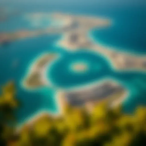 Aerial view of Al Hudayriat Island showcasing its natural beauty and urban development.