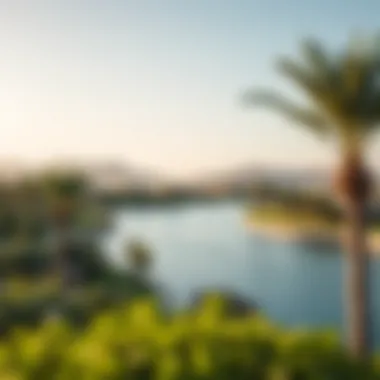 Breathtaking landscapes of Al Hudayriat Island featuring lush greenery and water bodies.