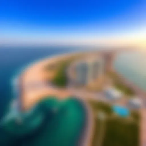 Aerial view showcasing the stunning coastline of Alzorah