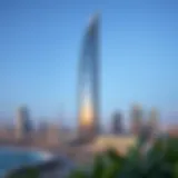 Stunning view of Anwa Tower showcasing its modern architecture against the Dubai skyline