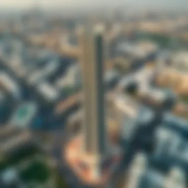 Aerial view of Anwa Tower surrounded by vibrant urban life and development