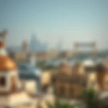 Urban skyline of Dubai with a mix of heritage and modern architecture