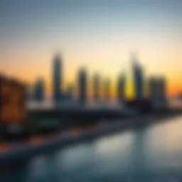 Stunning skyline view of Areeqob Jumeirah at sunset