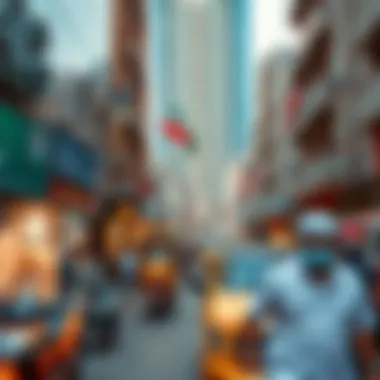 The vibrant streets of Bur Dubai bustling with activity