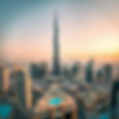 Dubai Skyline and Burj Khalifa Panoramic view of Dubai skyline with Burj Khalifa as the focal point