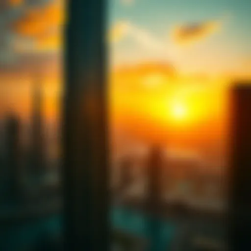 Stunning sunset view from Central Tower showcasing Burj Khalifa