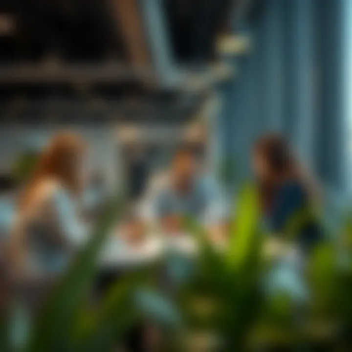 Business professionals collaborating in a shared workspace