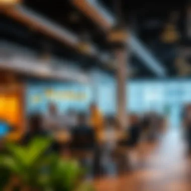 Entrepreneurs networking in a vibrant co-working setting