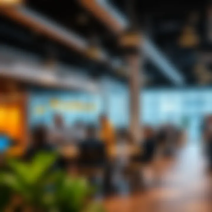 Entrepreneurs networking in a vibrant co-working setting