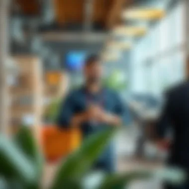 Vendor showcasing services in a co-working space