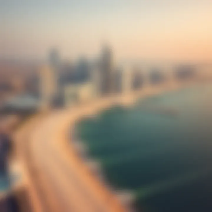 Aerial shot showcasing the beachfront and Dubai skyline