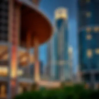 Architectural Features of Downtown Dubai Iconic architectural features of downtown buildings representing Dubai's innovation