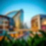 A scenic view of Dubai Hills Mall showcasing its modern architecture