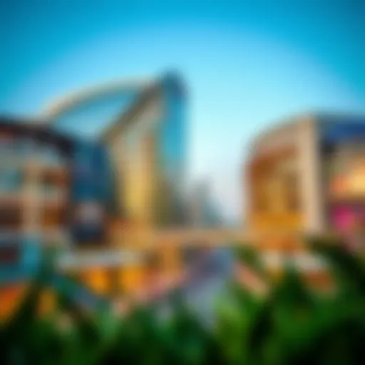A scenic view of Dubai Hills Mall showcasing its modern architecture
