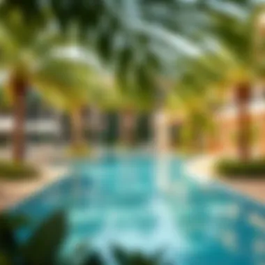 Tropical Oasis Pool Area Vibrant swimming pool area with tropical landscaping