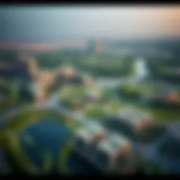 Aerial view of Dubai International Park showcasing its lush greenery and residential developments