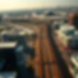 An aerial view of Dubai's Metro tracks winding through the city